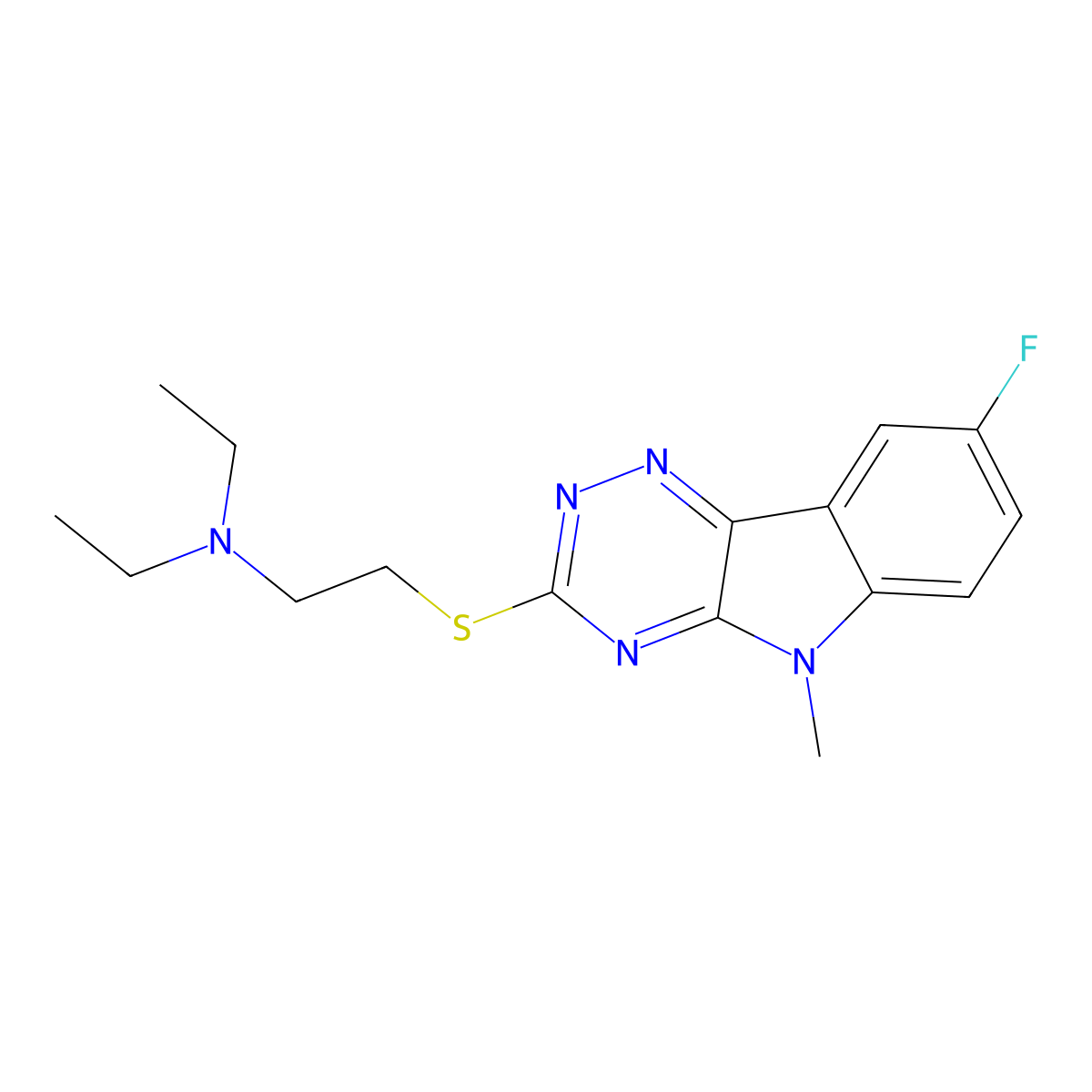 N,N-diethyl-2-[(8-fluoro-5-methyl-[1,2,4]triazino[5,6-b]indol-3-yl)sulfanyl]ethanamine molecular structure, CAS 838866-56-1