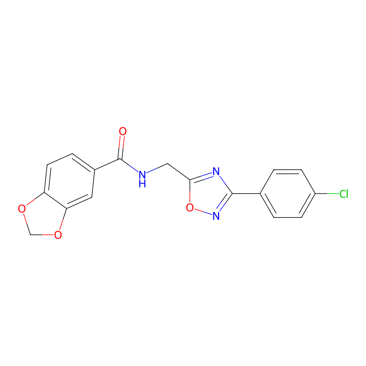 N-[[3-(4-chlorophenyl)-1,2,4-oxadiazol-5-yl]methyl]-1,3-benzodioxole-5-carboxamide molecular structure, CAS 838866-70-9