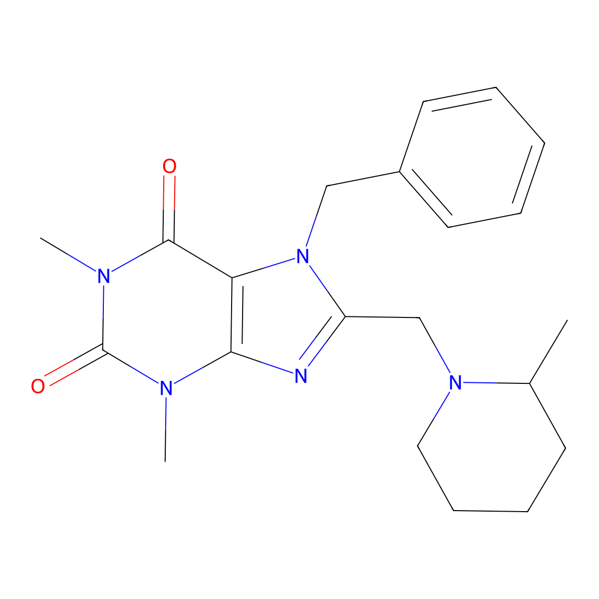 7-benzyl-1,3-dimethyl-8-[(2-methylpiperidin-1-yl)methyl]-3,7-dihydro-1H-purine-2,6-dione molecular structure, CAS 838866-74-3