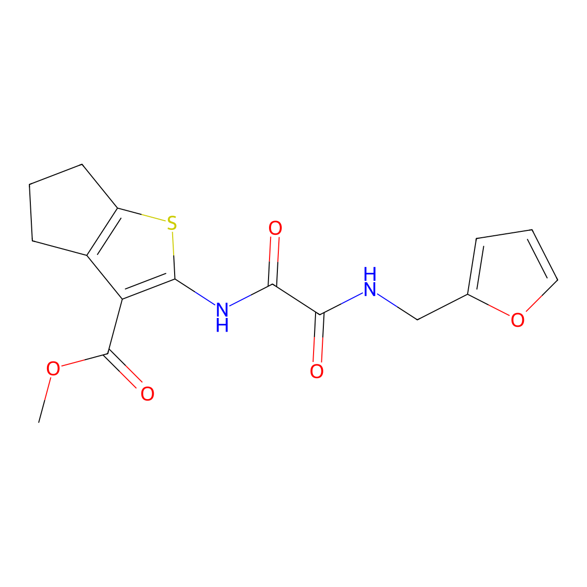 methyl 2-[[2-(furan-2-ylmethylamino)-2-oxoacetyl]amino]-5,6-dihydro-4H-cyclopenta[b]thiophene-3-carboxylate molecular structure, CAS 838867-42-8