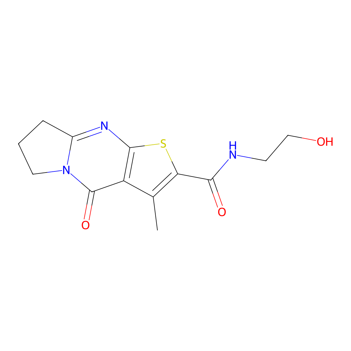 N-(2-hydroxyethyl)-3-methyl-4-oxo-4,6,7,8-tetrahydropyrrolo[1,2-a]thieno[2,3-d]pyrimidine-2-carboxamide molecular structure, CAS 838867-59-7