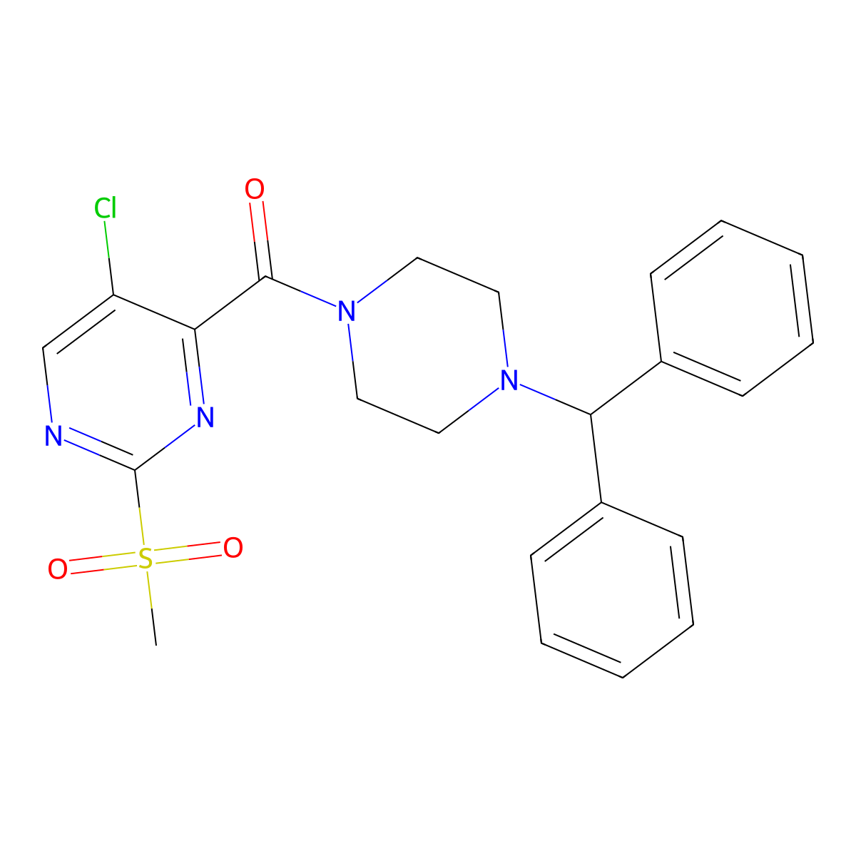 (4-Benzhydrylpiperazin-1-yl)-(5-chloro-2-methylsulfonylpyrimidin-4-yl)methanone molecular structure, CAS 838867-72-4