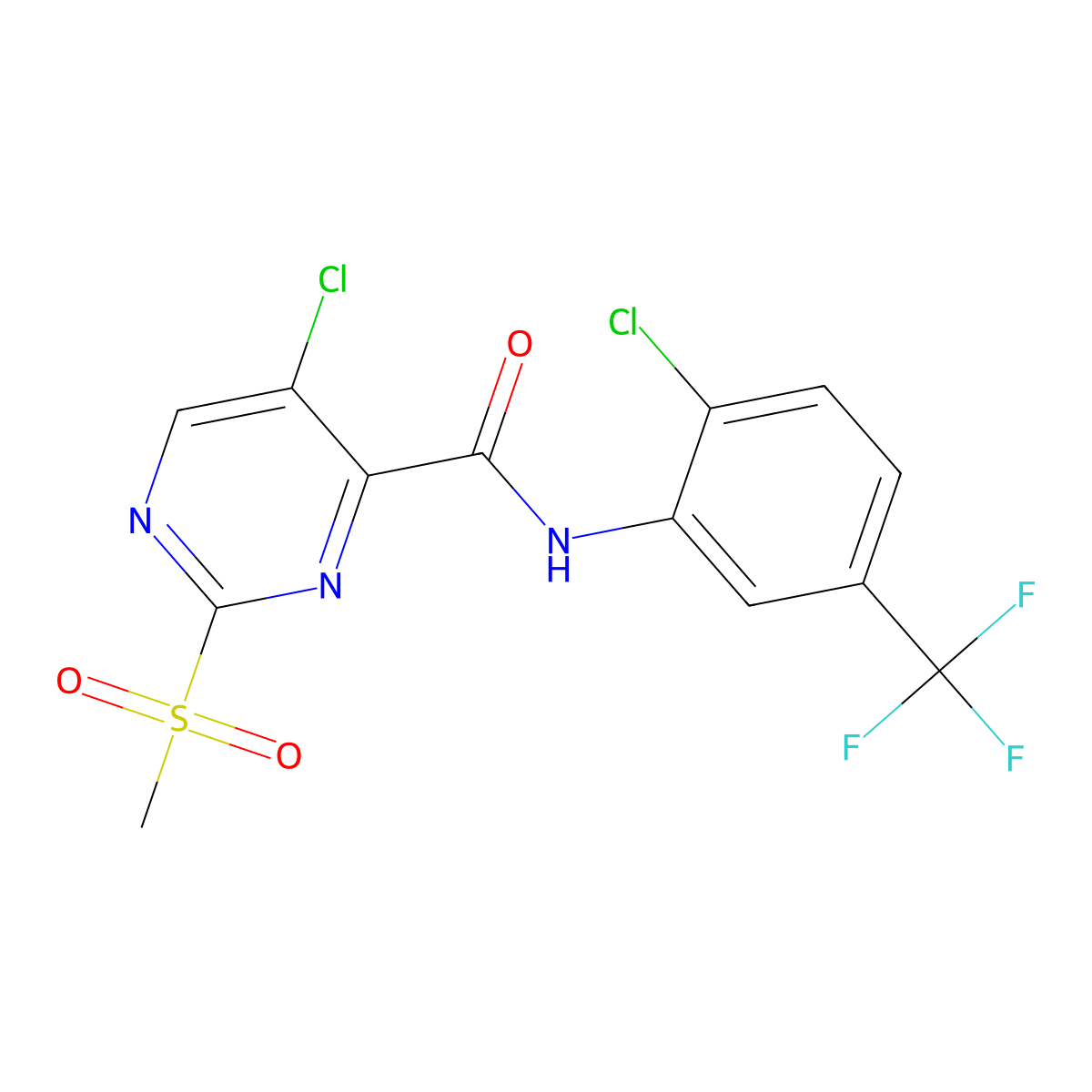 5-chloro-N-[2-chloro-5-(trifluoromethyl)phenyl]-2-methylsulfonylpyrimidine-4-carboxamide molecular structure, CAS 838868-78-3