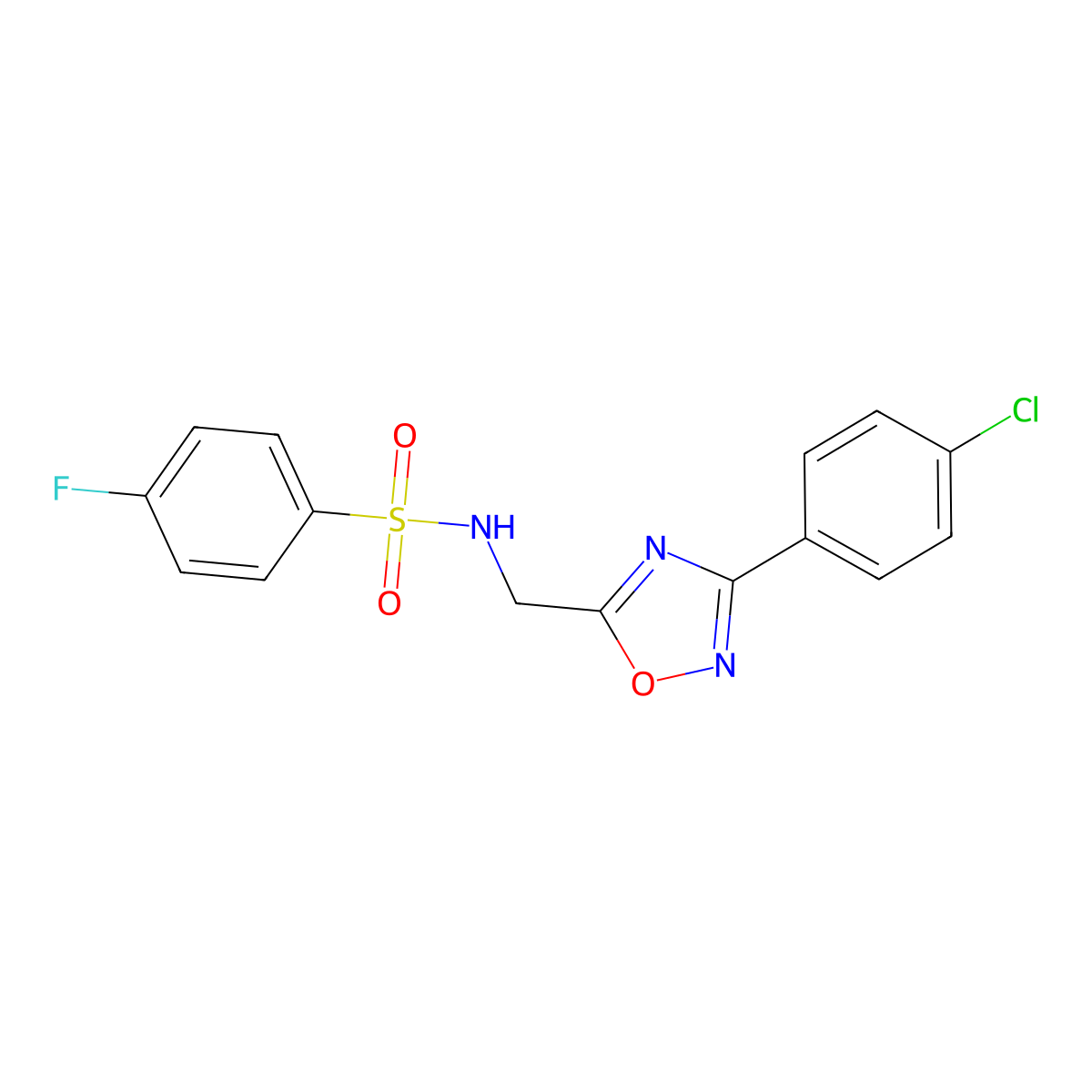 N-[[3-(4-chlorophenyl)-1,2,4-oxadiazol-5-yl]methyl]-4-fluorobenzenesulfonamide molecular structure, CAS 838868-95-4
