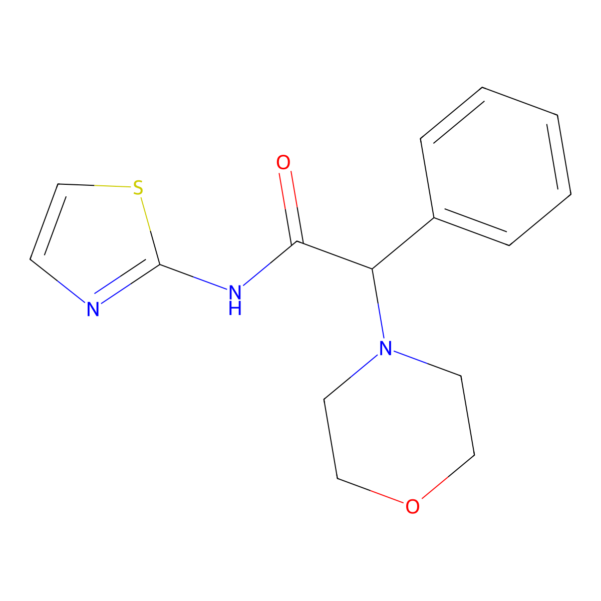 2-(morpholin-4-yl)-2-phenyl-N-(1,3-thiazol-2-yl)acetamide molecular structure, CAS 838869-00-4