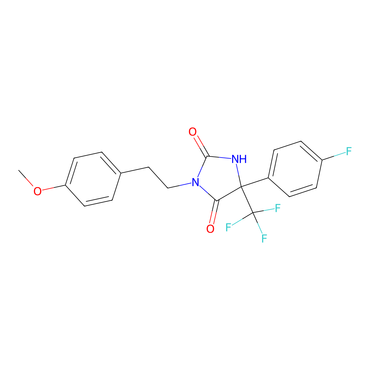 5-(4-Fluorophenyl)-3-[2-(4-methoxyphenyl)ethyl]-5-(trifluoromethyl)imidazolidine-2,4-dione molecular structure, CAS 838869-16-2