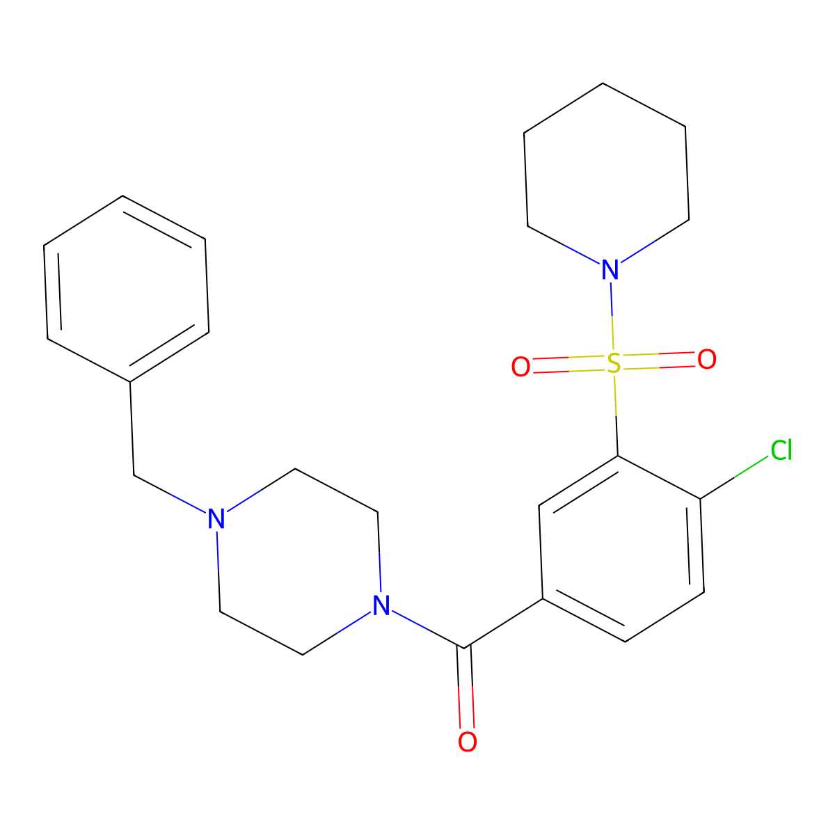 (4-Benzylpiperazin-1-yl)-(4-chloro-3-piperidin-1-ylsulfonylphenyl)methanone molecular structure, CAS 838869-49-1