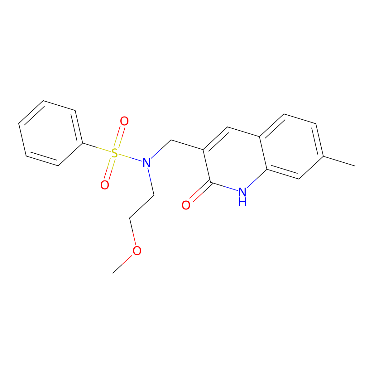 N-(2-methoxyethyl)-N-[(7-methyl-2-oxo-1H-quinolin-3-yl)methyl]benzenesulfonamide molecular structure, CAS 838869-64-0