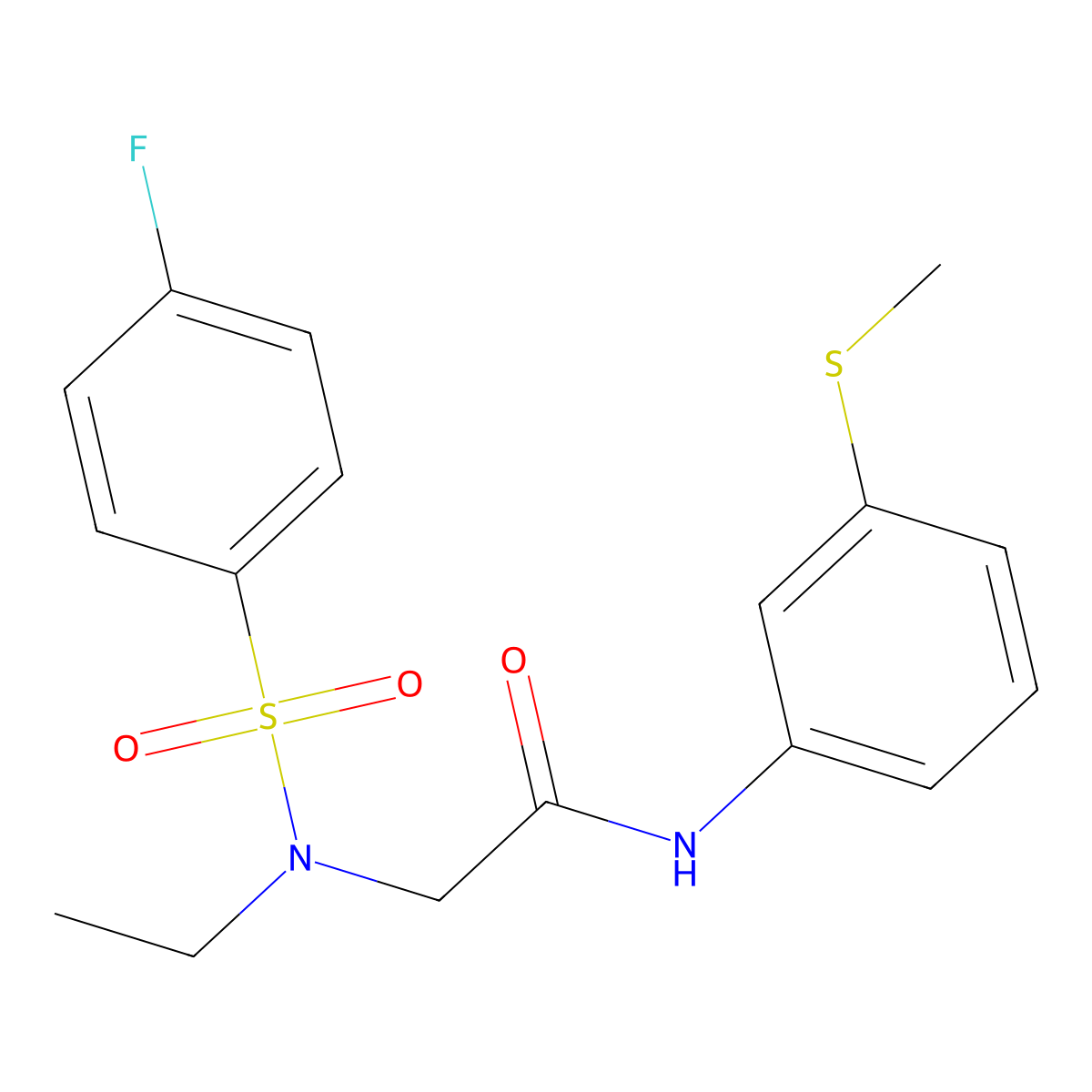 2-[ethyl-(4-fluorophenyl)sulfonylamino]-N-(3-methylsulfanylphenyl)acetamide molecular structure, CAS 838869-81-1