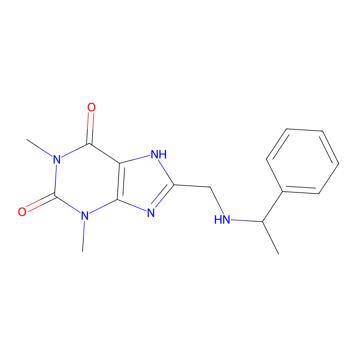 1,3-dimethyl-8-[(1-phenylethylamino)methyl]-7H-purine-2,6-dione molecular structure, CAS 838869-90-2