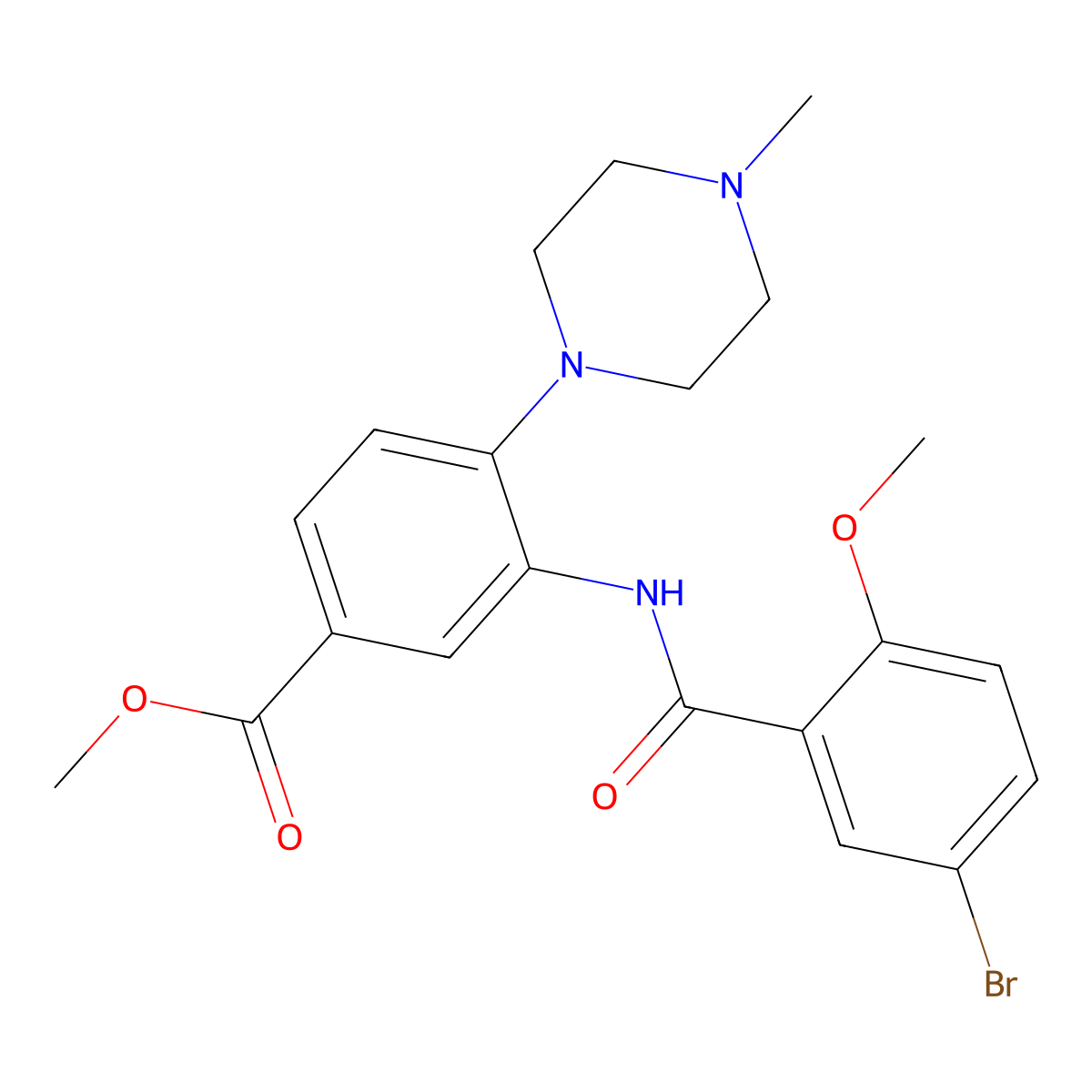 Methyl 3-{[(5-bromo-2-methoxyphenyl)carbonyl]amino}-4-(4-methylpiperazin-1-yl)benzoate molecular structure, CAS 838870-07-8