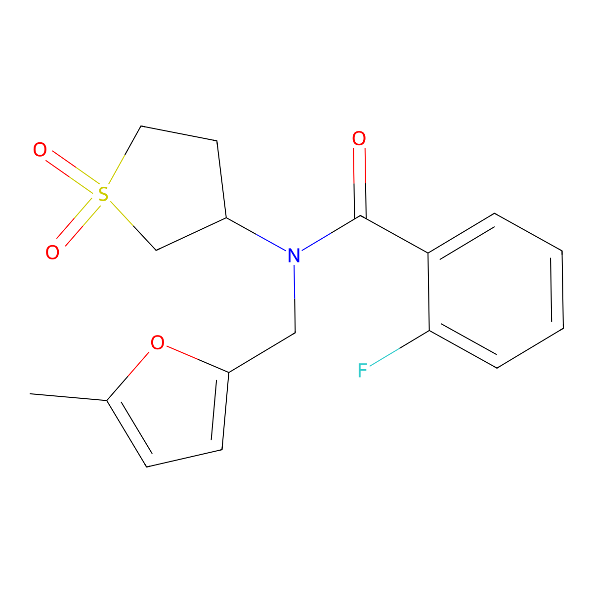 N-(1,1-dioxothiolan-3-yl)-2-fluoro-N-[(5-methylfuran-2-yl)methyl]benzamide molecular structure, CAS 838870-38-5
