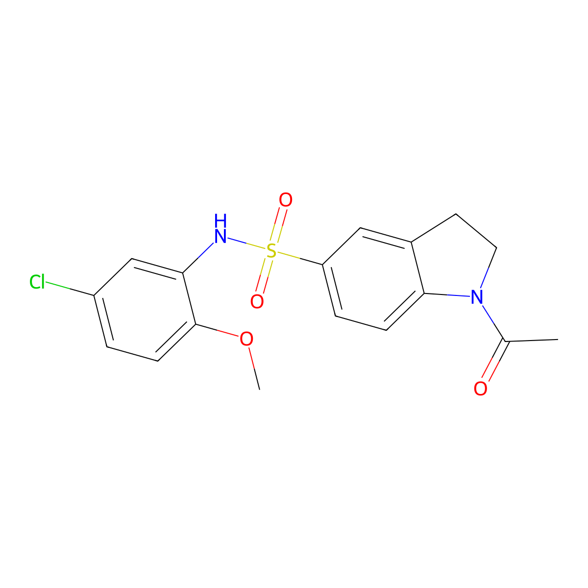1-acetyl-N-(5-chloro-2-methoxyphenyl)-2,3-dihydroindole-5-sulfonamide molecular structure, CAS 838870-53-4