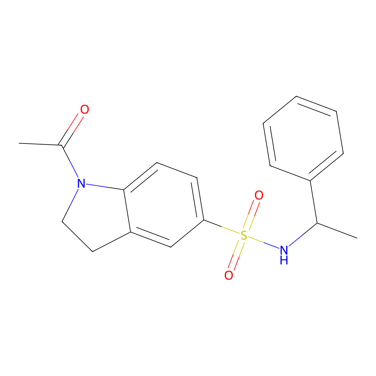 1-acetyl-N-(1-phenylethyl)-5-indolinesulfonamide molecular structure, CAS 838870-59-0