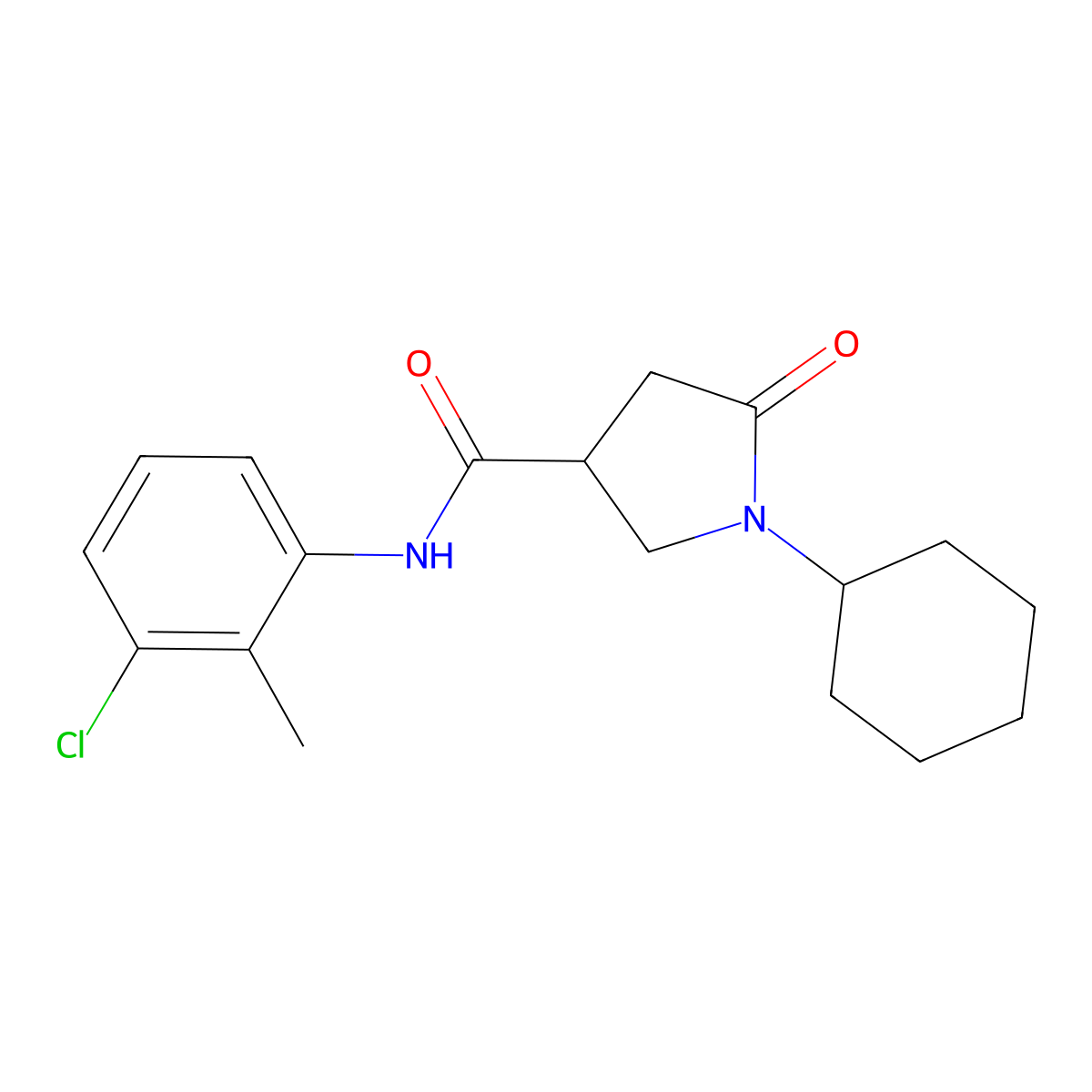N-(3-chloro-2-methylphenyl)-1-cyclohexyl-5-oxopyrrolidine-3-carboxamide molecular structure, CAS 838870-61-4