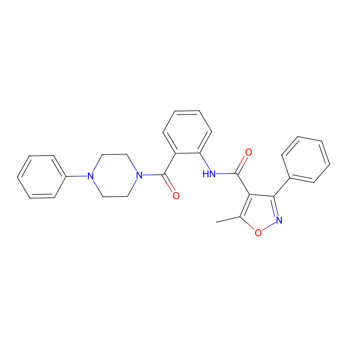 5-methyl-3-phenyl-N-[2-(4-phenylpiperazine-1-carbonyl)phenyl]-1,2-oxazole-4-carboxamide molecular structure, CAS 838870-73-8