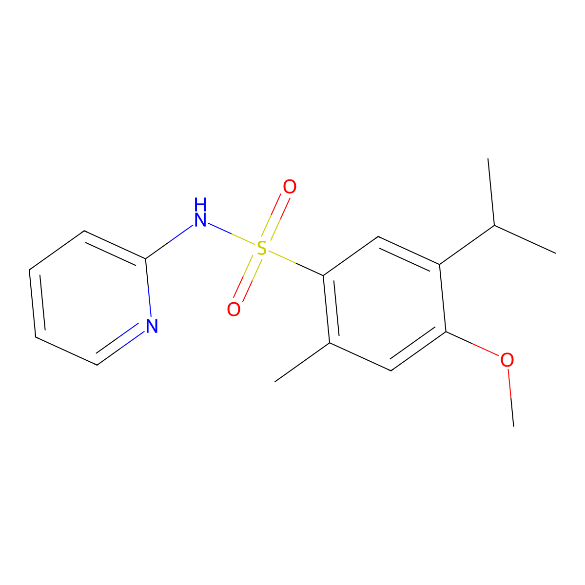5-isopropyl-4-methoxy-2-methyl-N-(2-pyridinyl)benzenesulfonamide molecular structure, CAS 838870-76-1