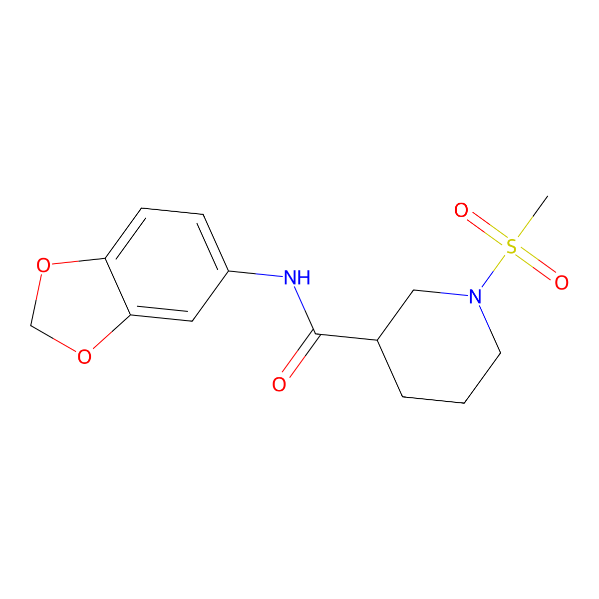 N-(1,3-benzodioxol-5-yl)-1-methylsulfonylpiperidine-3-carboxamide molecular structure, CAS 838870-77-2