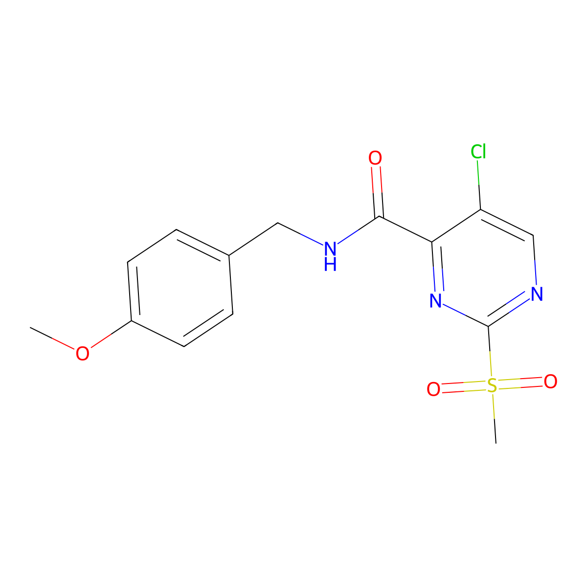5-chloro-N-[(4-methoxyphenyl)methyl]-2-methylsulfonylpyrimidine-4-carboxamide molecular structure, CAS 838871-04-8