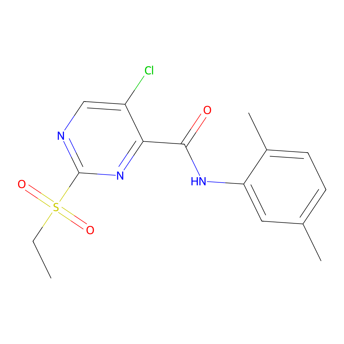 5-chloro-N-(2,5-dimethylphenyl)-2-ethylsulfonylpyrimidine-4-carboxamide molecular structure, CAS 838871-23-1