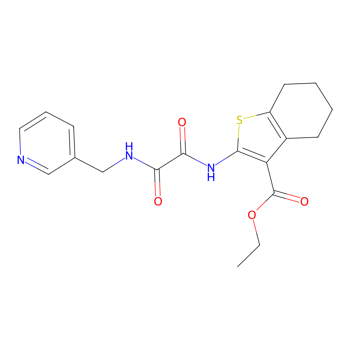 Ethyl 2-[[2-oxo-2-(pyridin-3-ylmethylamino)acetyl]amino]-4,5,6,7-tetrahydro-1-benzothiophene-3-carboxylate molecular structure, CAS 838871-24-2