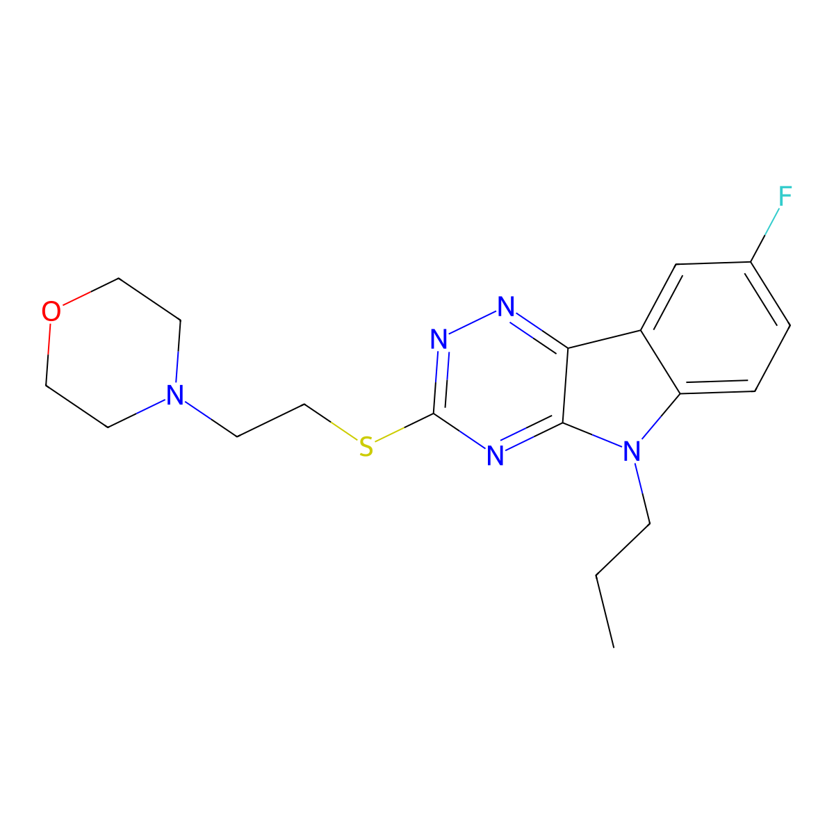 4-[2-[(8-Fluoro-5-propyl-[1,2,4]triazino[5,6-b]indol-3-yl)sulfanyl]ethyl]morpholine molecular structure, CAS 838871-32-2
