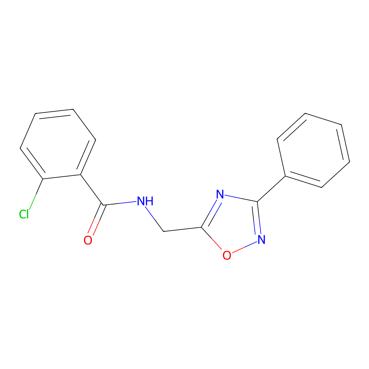 2-chloro-N-[(3-phenyl-1,2,4-oxadiazol-5-yl)methyl]benzamide molecular structure, CAS 838871-48-0