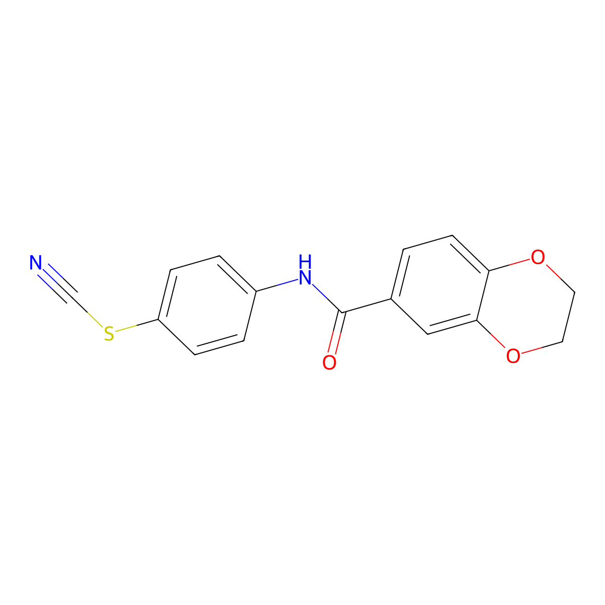 4-[(2,3-Dihydro-1,4-benzodioxin-6-ylcarbonyl)amino]phenyl thiocyanate molecular structure, CAS 838873-50-0