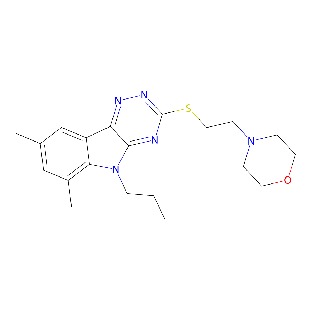 4-[2-[(6,8-Dimethyl-5-propyl-[1,2,4]triazino[5,6-b]indol-3-yl)sulfanyl]ethyl]morpholine molecular structure, CAS 838873-56-6