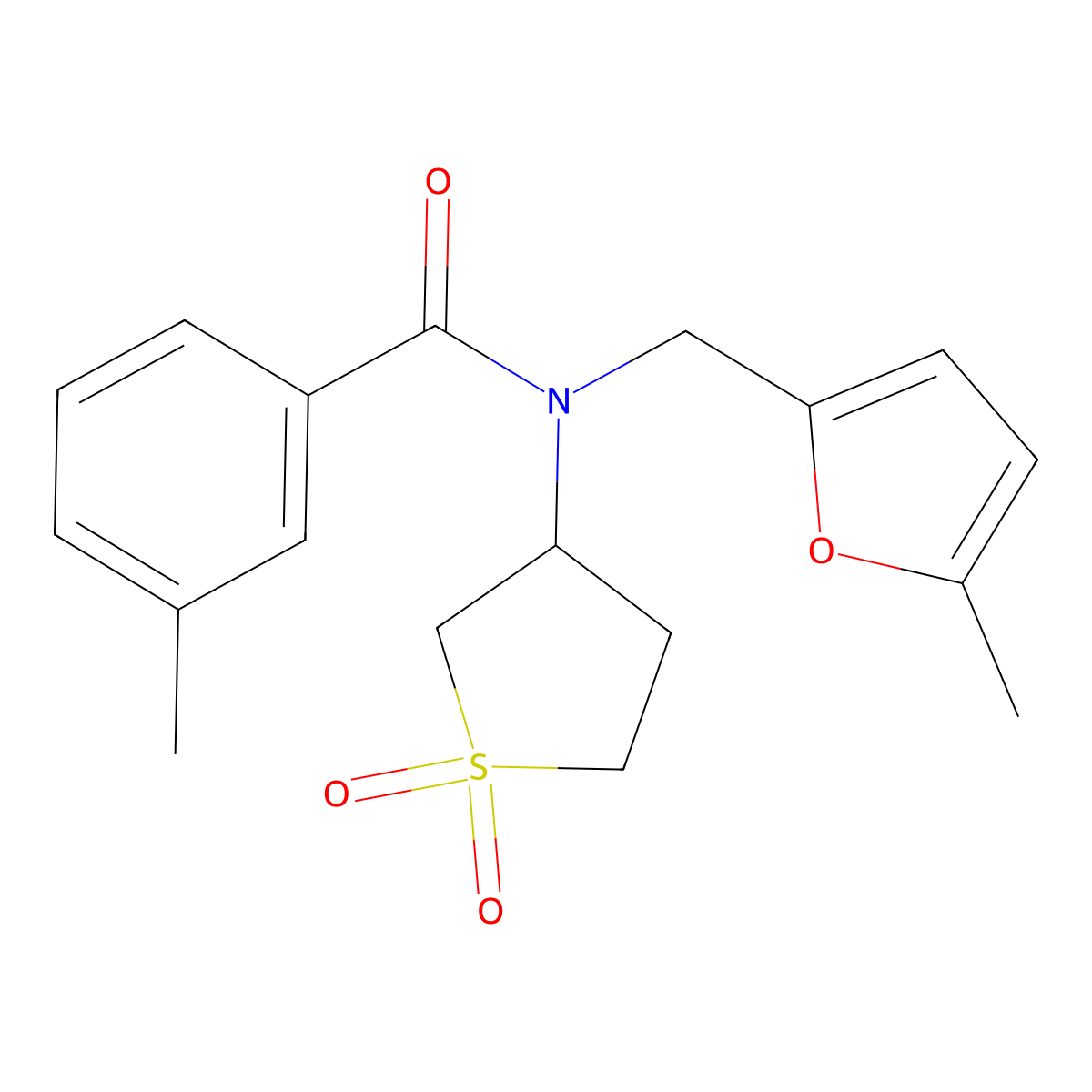 N-(1,1-dioxidotetrahydrothiophen-3-yl)-3-methyl-N-[(5-methylfuran-2-yl)methyl]benzamide molecular structure, CAS 838873-92-0