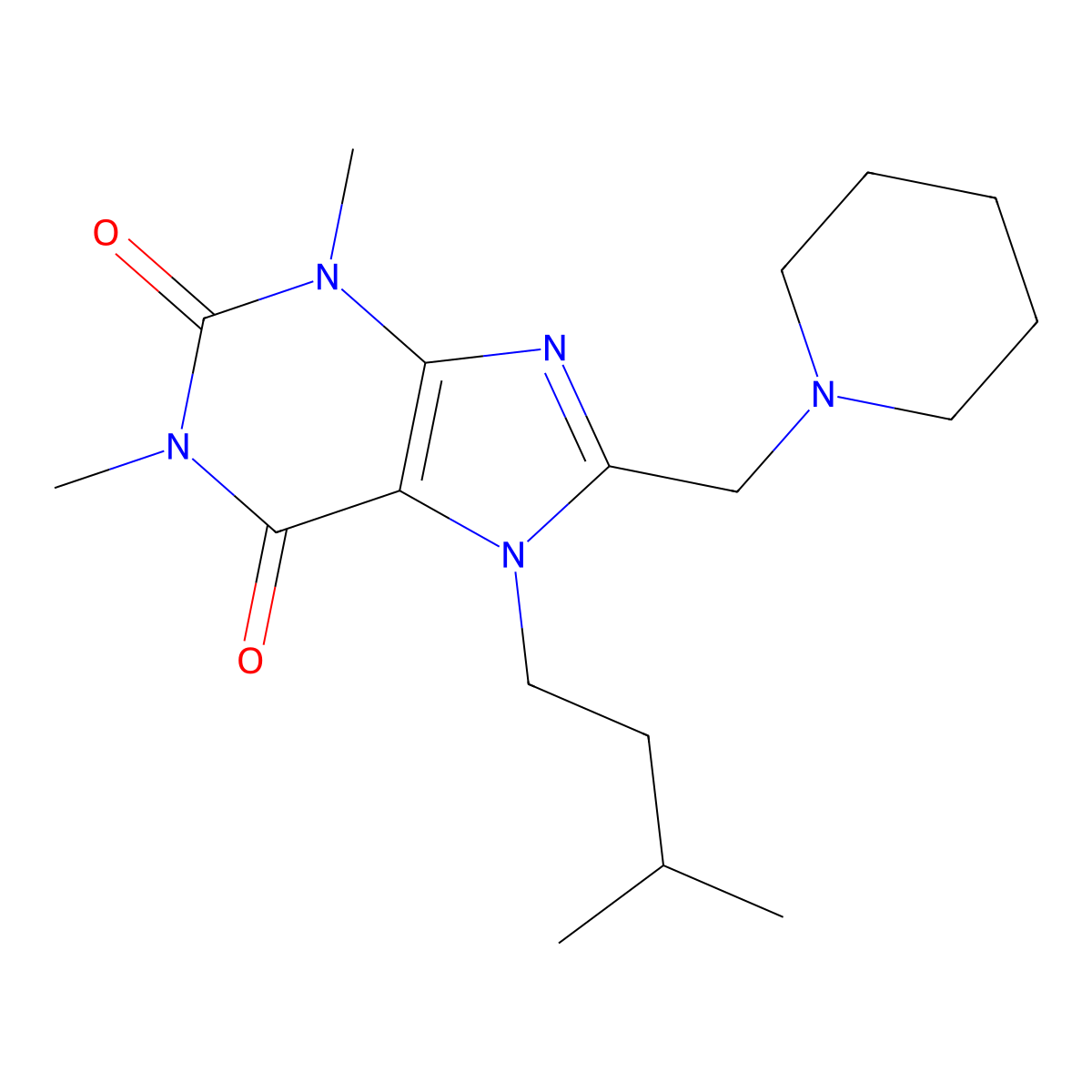 1,3-Dimethyl-7-(3-methylbutyl)-8-(piperidin-1-ylmethyl)purine-2,6-dione molecular structure, CAS 838873-99-7