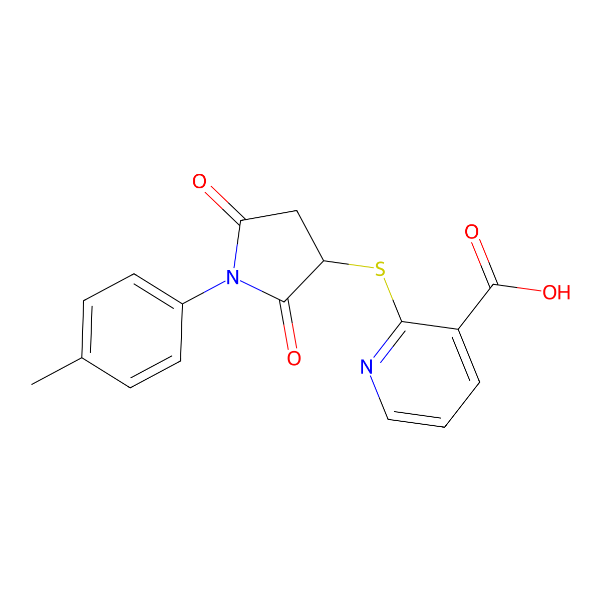 2-([1-(4-Methylphenyl)-2,5-dioxopyrrolidin-3-yl]thio)nicotinic acid molecular structure, CAS 838874-00-3