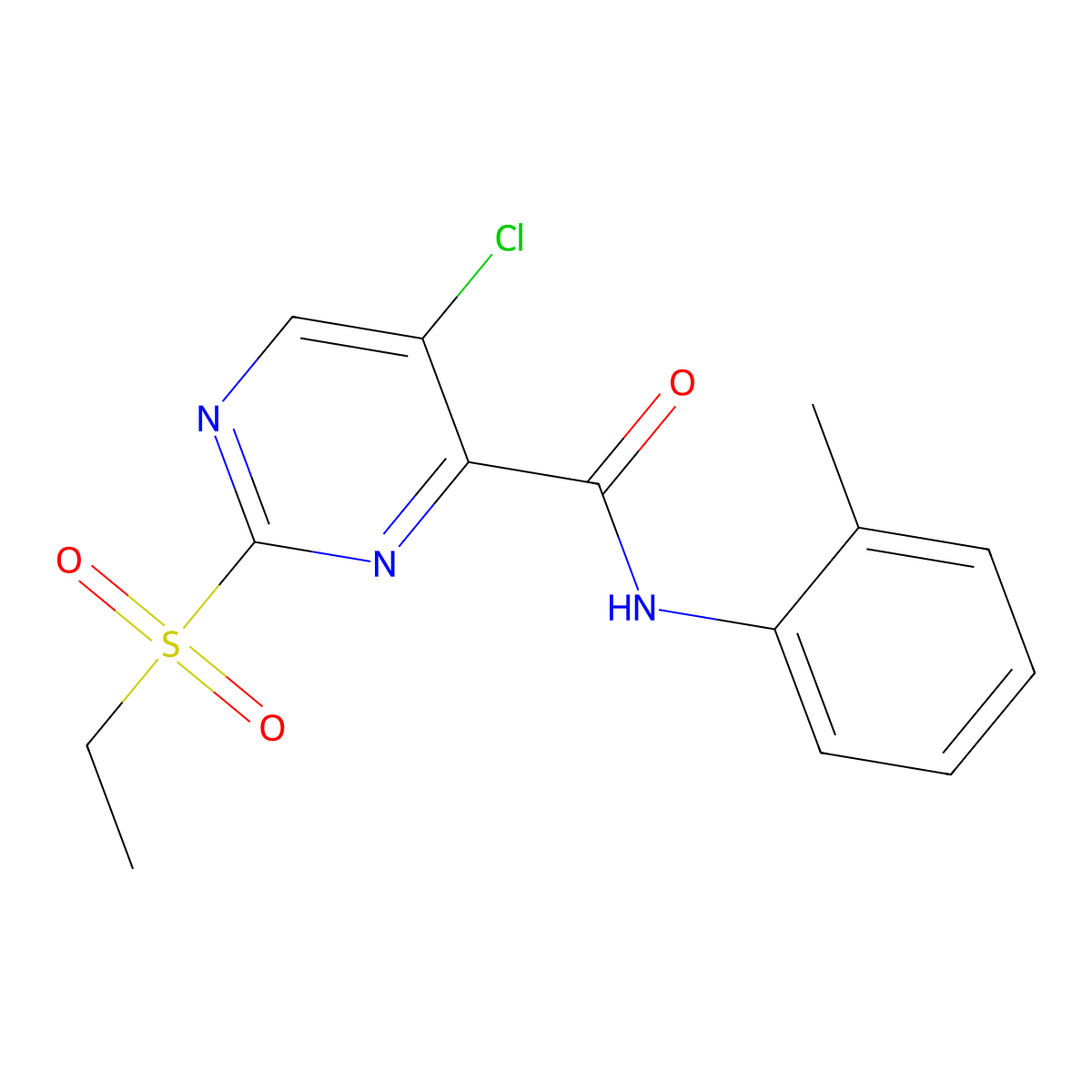 5-chloro-2-ethylsulfonyl-N-(2-methylphenyl)pyrimidine-4-carboxamide molecular structure, CAS 838874-03-6