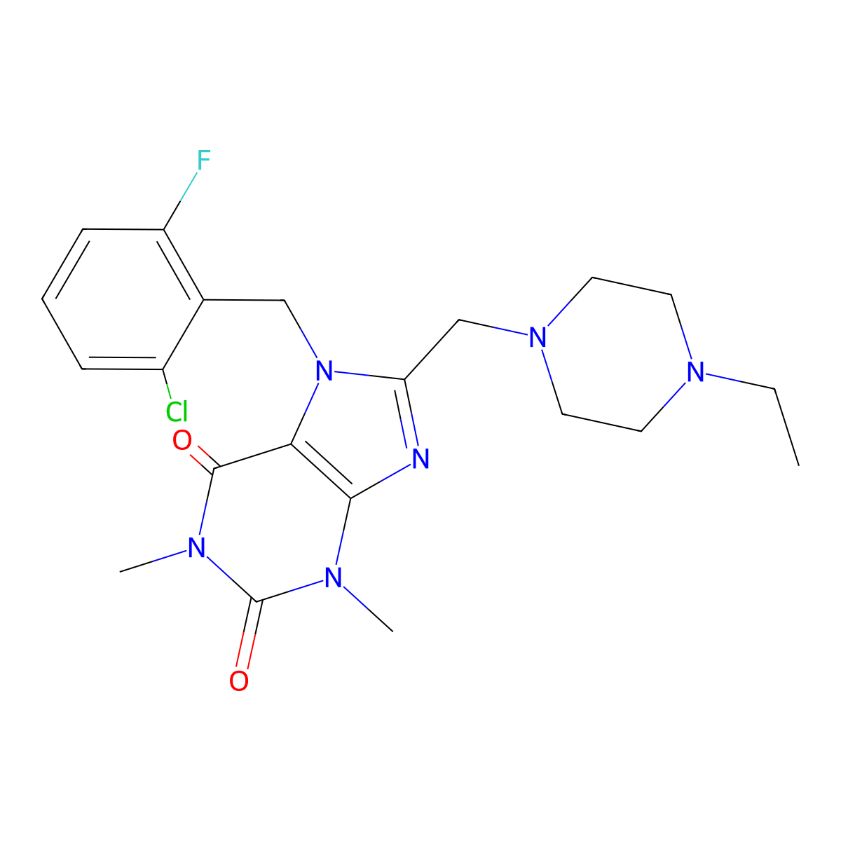 7-(2-chloro-6-fluorobenzyl)-8-[(4-ethylpiperazin-1-yl)methyl]-1,3-dimethyl-3,7-dihydro-1H-purine-2,6-dione molecular structure, CAS 838874-06-9