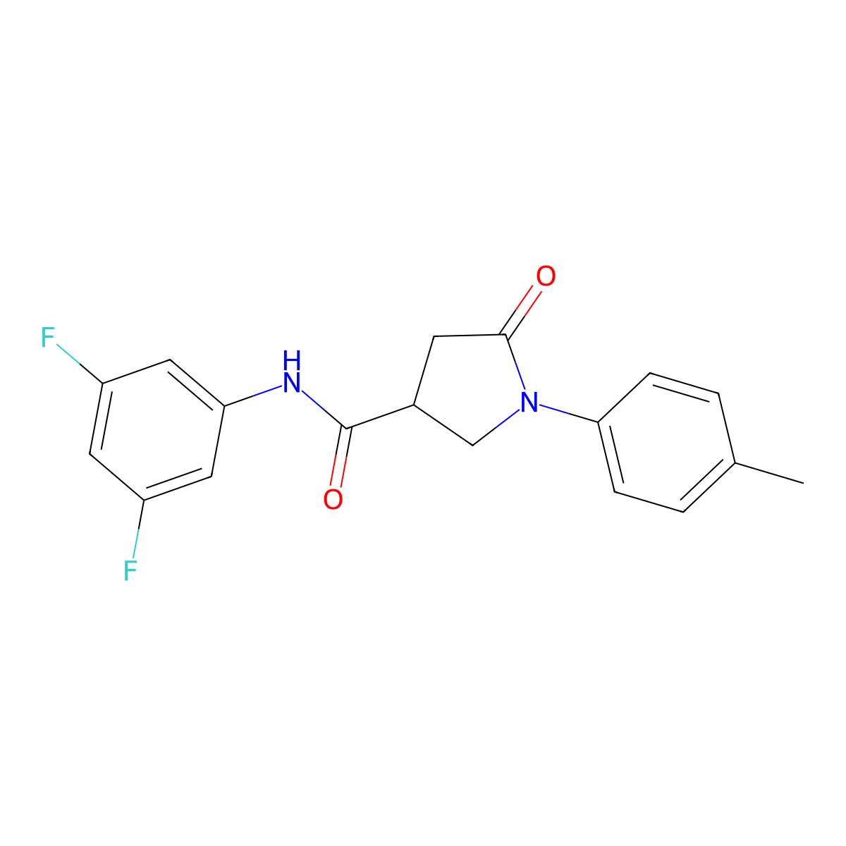 N-(3,5-difluorophenyl)-1-(4-methylphenyl)-5-oxopyrrolidine-3-carboxamide molecular structure, CAS 838874-15-0
