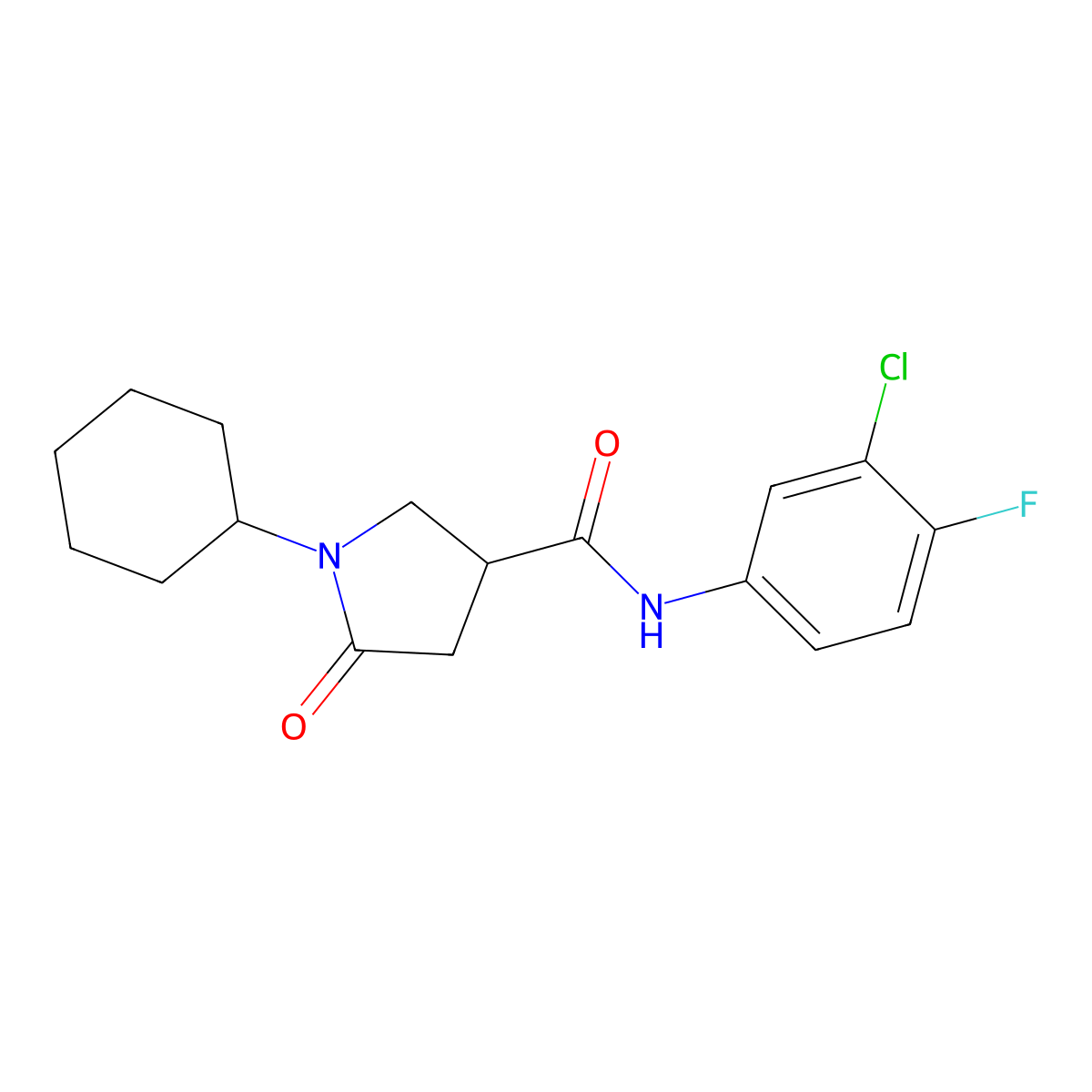 N-(3-chloro-4-fluorophenyl)-1-cyclohexyl-5-oxopyrrolidine-3-carboxamide molecular structure, CAS 838874-22-9
