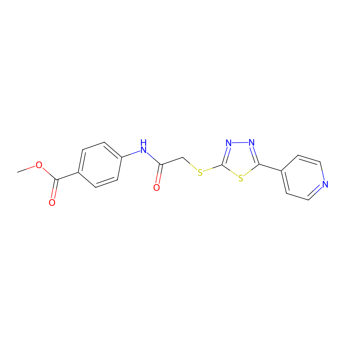 Methyl 4-[({[5-(pyridin-4-yl)-1,3,4-thiadiazol-2-yl]sulfanyl}acetyl)amino]benzoate molecular structure, CAS 838874-29-6