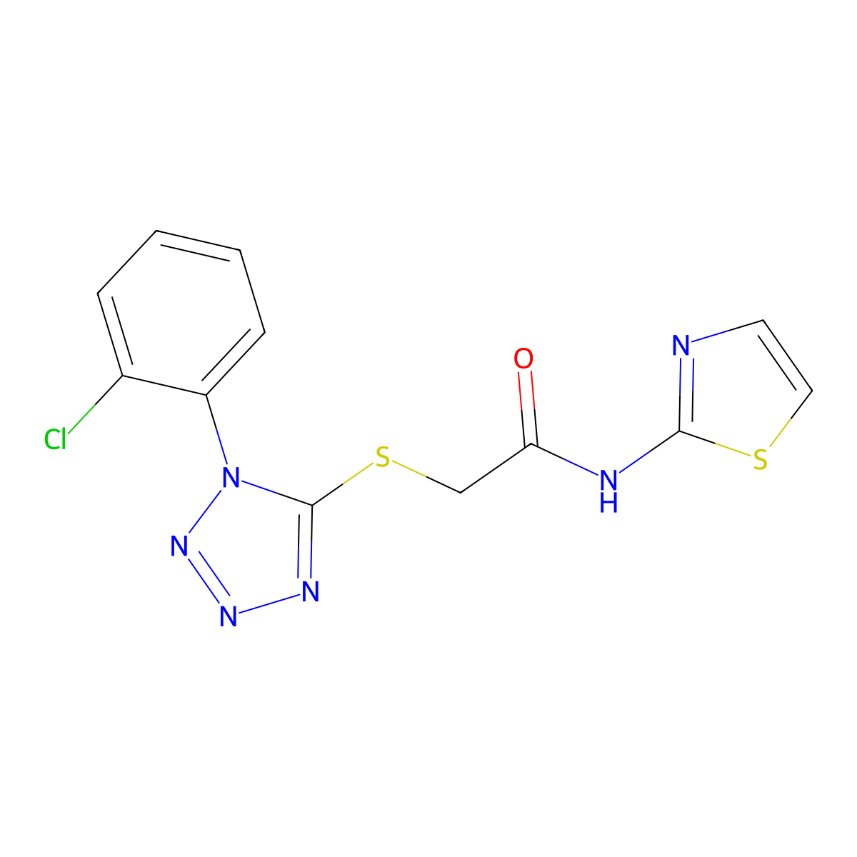 2-[1-(2-chlorophenyl)tetrazol-5-yl]sulfanyl-N-(1,3-thiazol-2-yl)acetamide molecular structure, CAS 838874-89-8