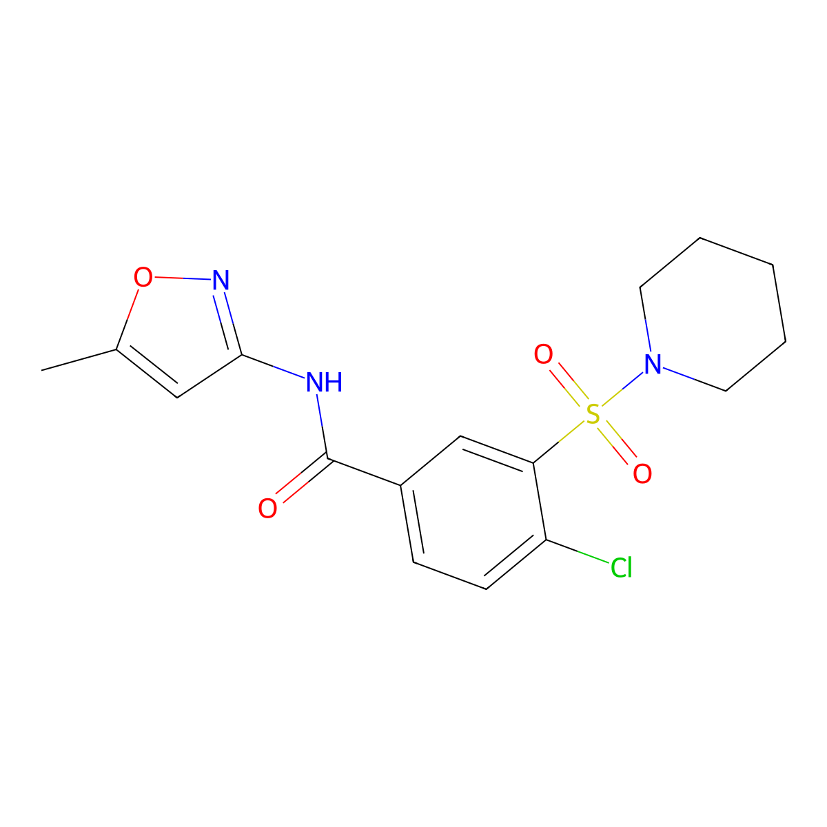 4-chloro-N-(5-methyl-1,2-oxazol-3-yl)-3-(piperidin-1-ylsulfonyl)benzamide molecular structure, CAS 838875-02-8