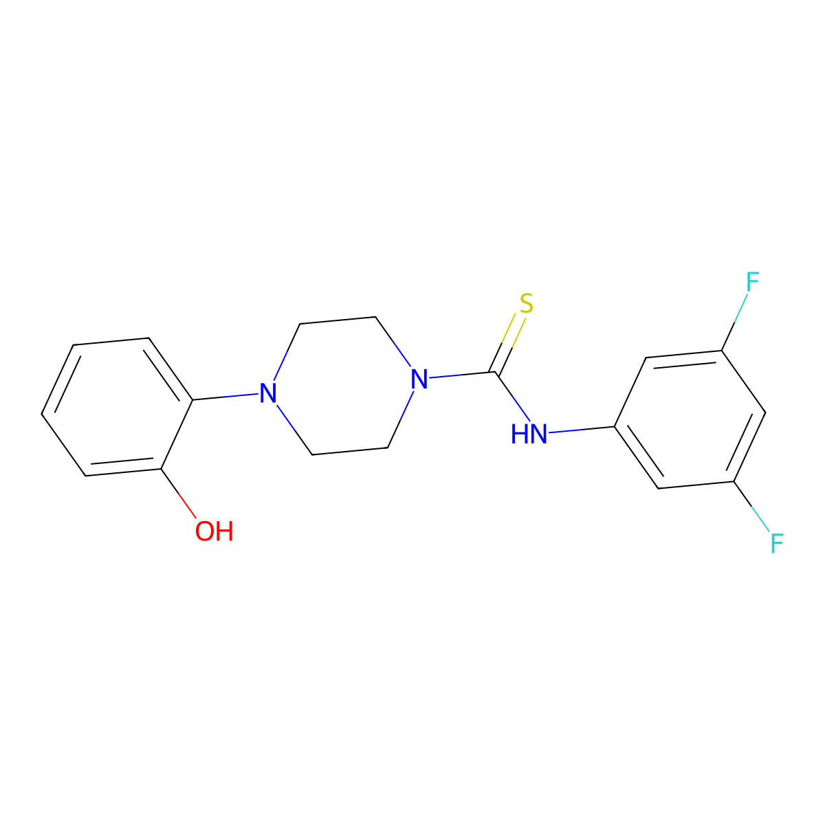N-(3,5-difluorophenyl)-4-(2-hydroxyphenyl)piperazine-1-carbothioamide molecular structure, CAS 838875-05-1