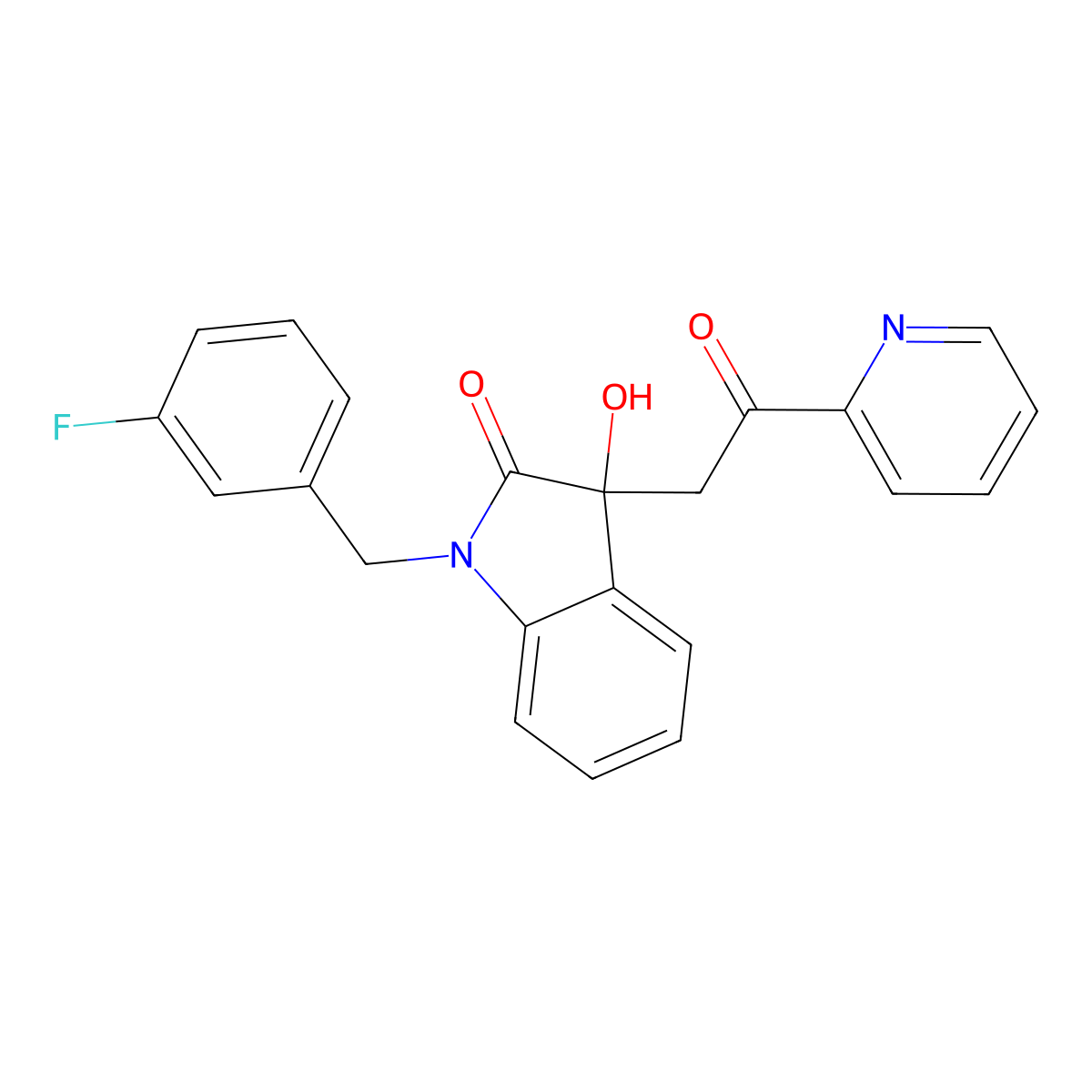 1-[(3-Fluorophenyl)methyl]-3-hydroxy-3-(2-oxo-2-pyridin-2-ylethyl)indol-2-one molecular structure, CAS 838875-09-5