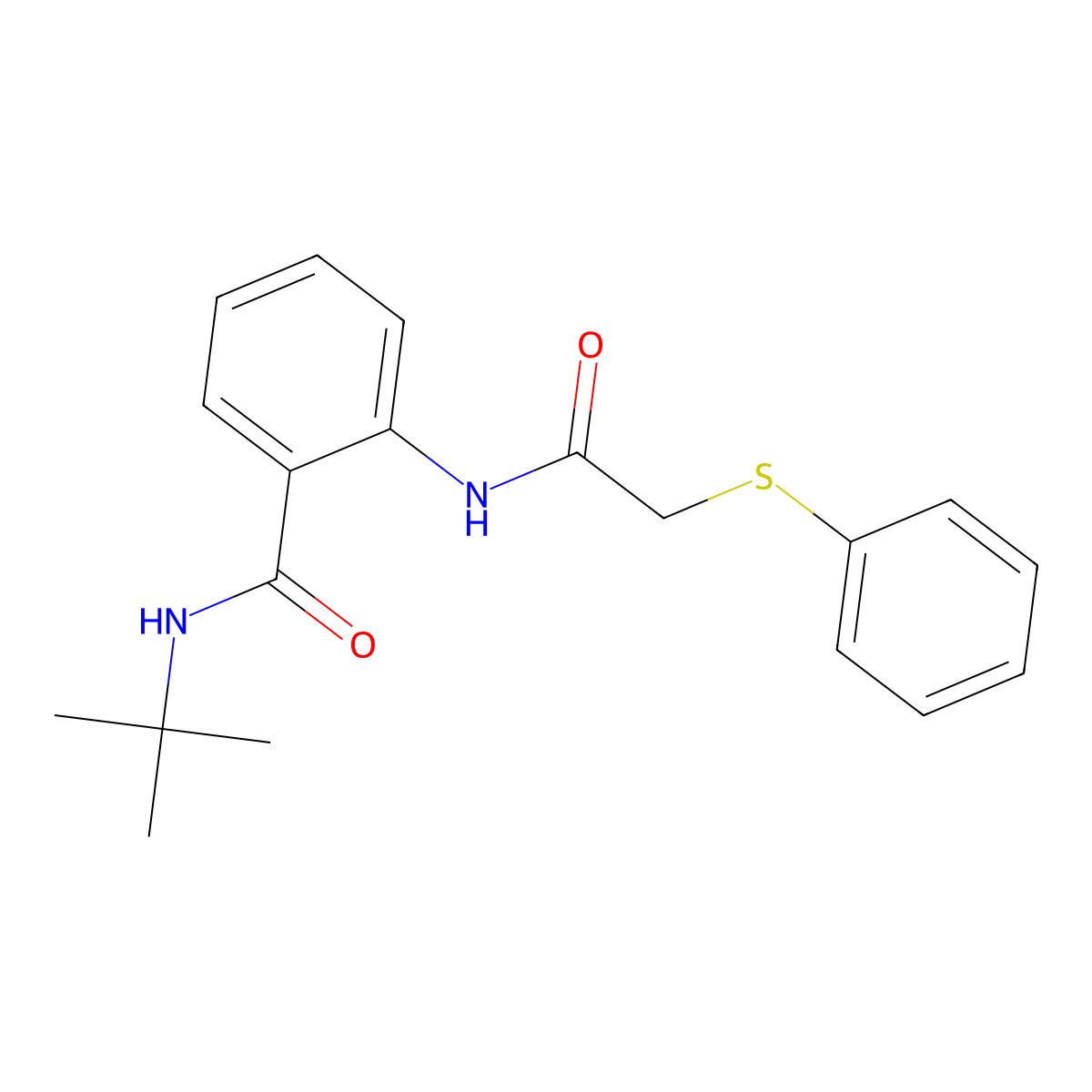 N-tert-butyl-2-[(2-phenylsulfanylacetyl)amino]benzamide molecular structure, CAS 838875-15-3