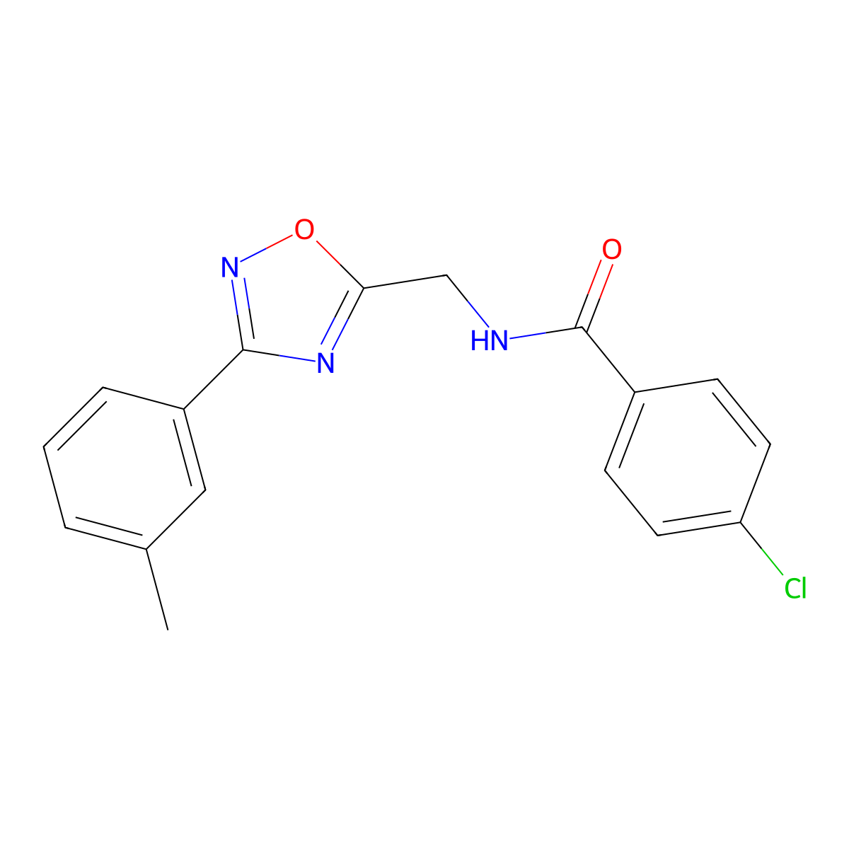 4-Chloro-N-((3-(m-tolyl)-1,2,4-oxadiazol-5-yl)methyl)benzamide molecular structure, CAS 838875-21-1