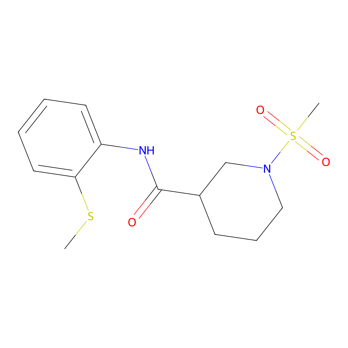 1-(methylsulfonyl)-N-(2-(methylthio)phenyl)piperidine-3-carboxamide molecular structure, CAS 838875-22-2