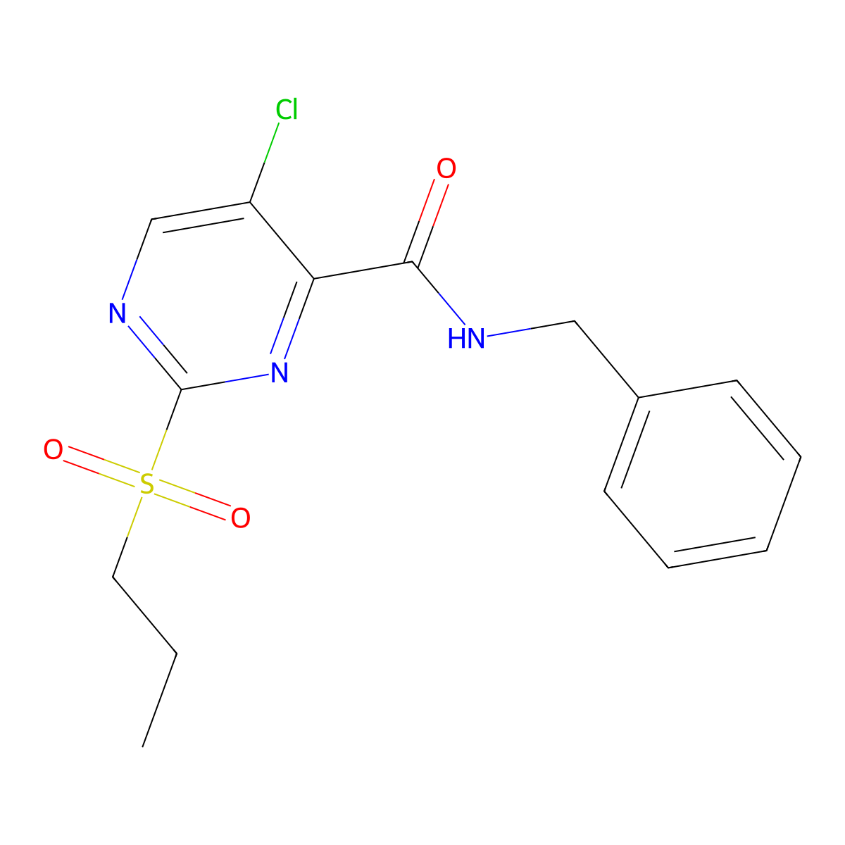 N-benzyl-5-chloro-2-propylsulfonylpyrimidine-4-carboxamide molecular structure, CAS 838875-23-3