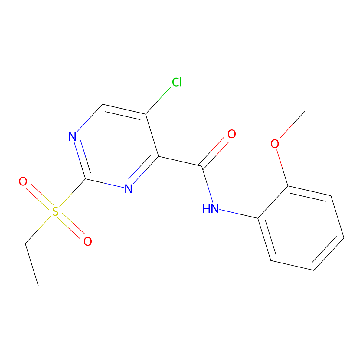 5-chloro-2-ethylsulfonyl-N-(2-methoxyphenyl)pyrimidine-4-carboxamide molecular structure, CAS 838875-54-0