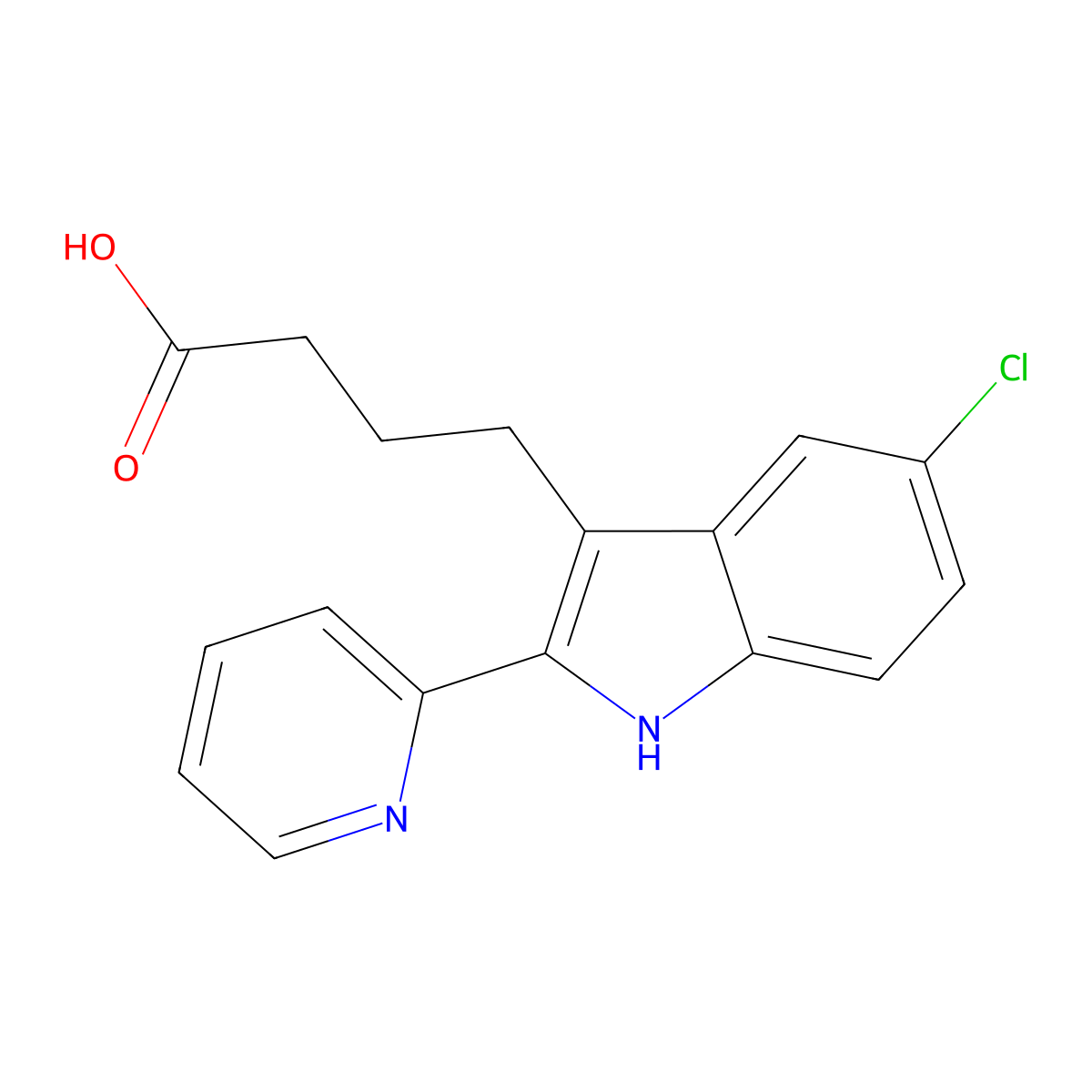 4-(5-Chloro-2-(2-pyridyl)indol-3-yl)butanoic acid molecular structure, CAS 838875-60-8