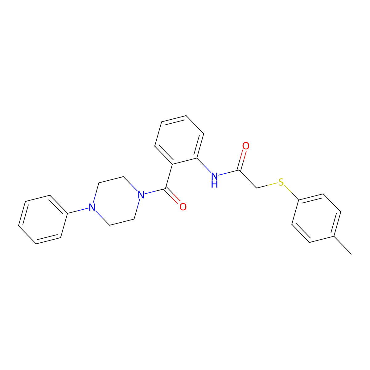 2-(4-methylphenyl)sulfanyl-N-[2-(4-phenylpiperazine-1-carbonyl)phenyl]acetamide molecular structure, CAS 838875-69-7