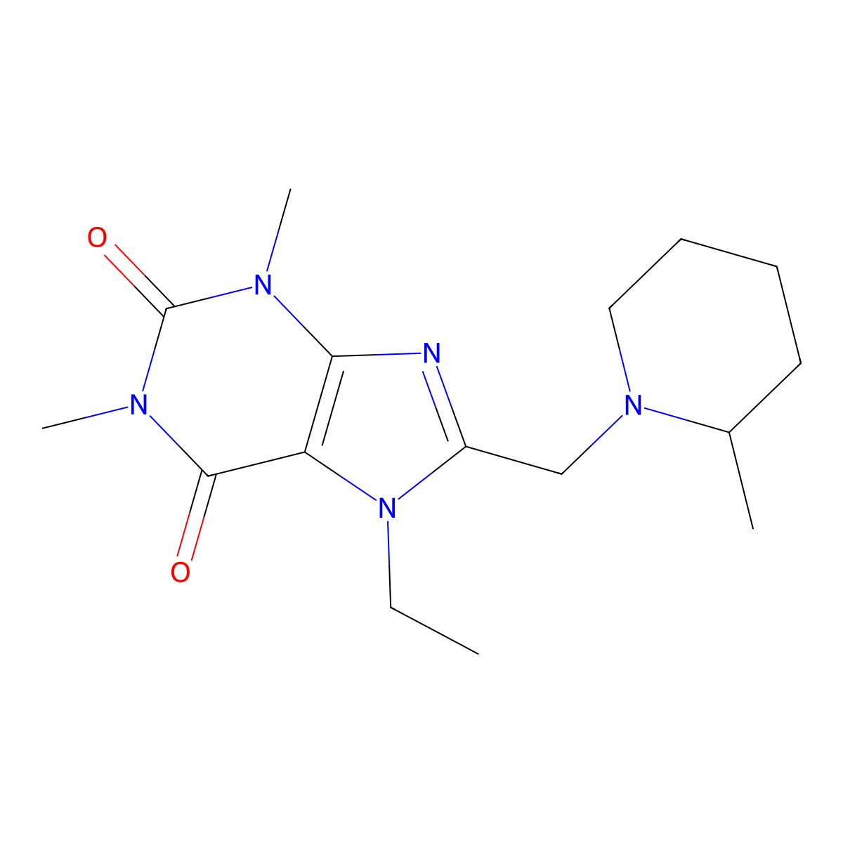 7-ethyl-1,3-dimethyl-8-[(2-methylpiperidin-1-yl)methyl]-2,3,6,7-tetrahydro-1H-purine-2,6-dione molecular structure, CAS 838875-77-7