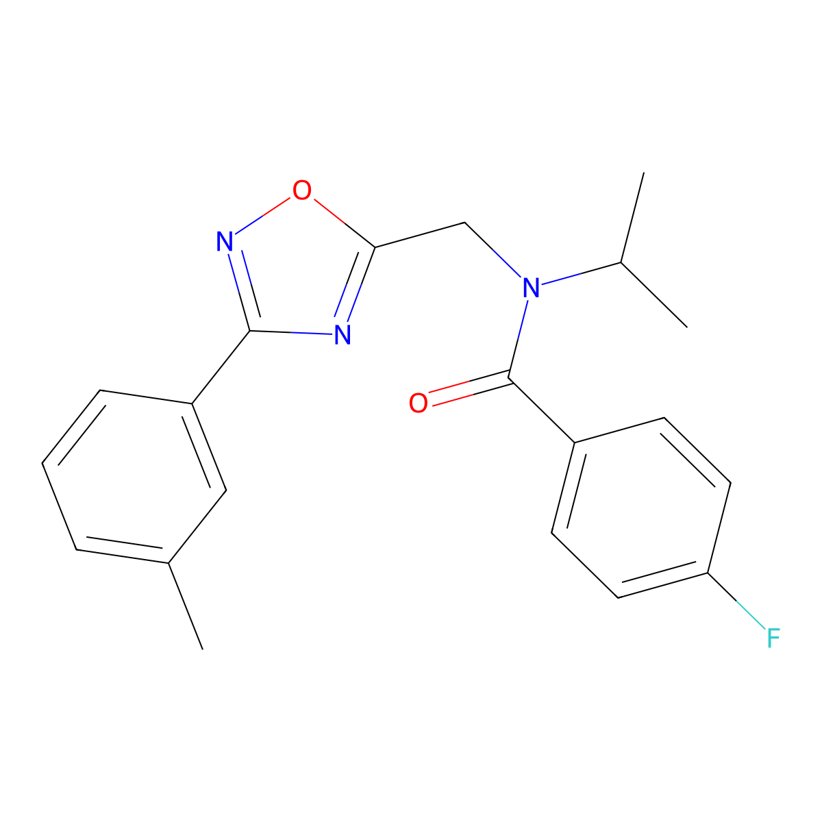 4-fluoro-N-[[3-(3-methylphenyl)-1,2,4-oxadiazol-5-yl]methyl]-N-propan-2-ylbenzamide molecular structure, CAS 838875-80-2
